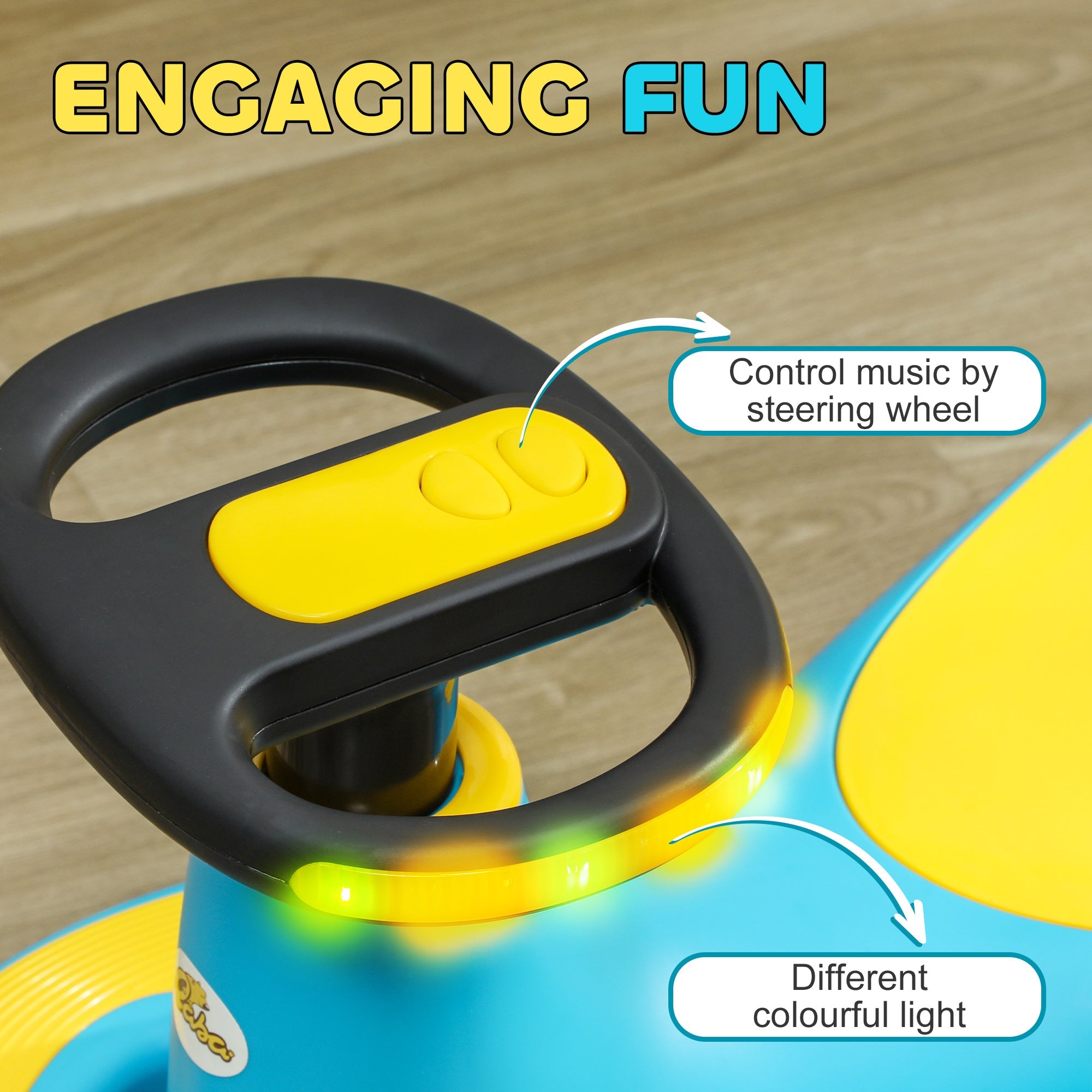 Qaba Kids Wiggle Car w/ Parent Traction Rope, Music, Light, Blue 