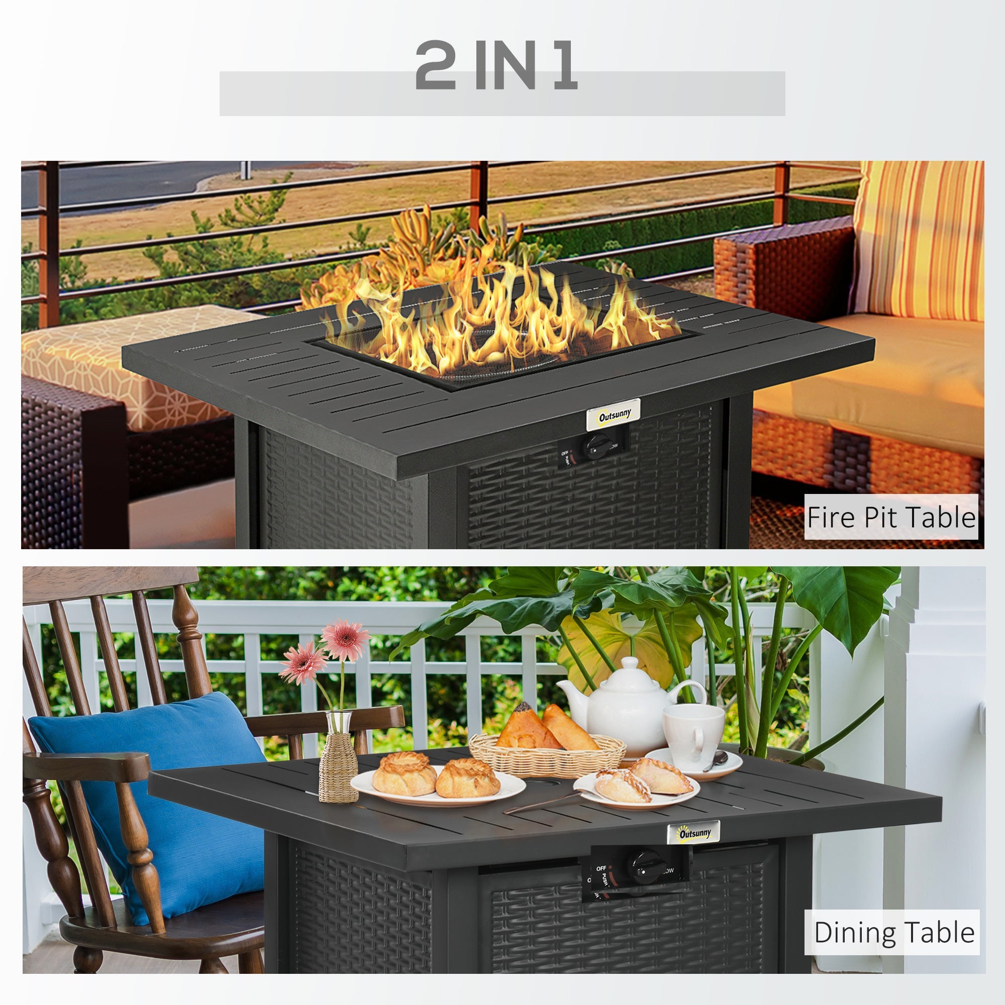 Outsunny Propane Fire Pit Table Smokeless Gas Firepit with 40,000 BTU Burner Thermocouple, Lava Rocks, Cover, Spark Guard 
