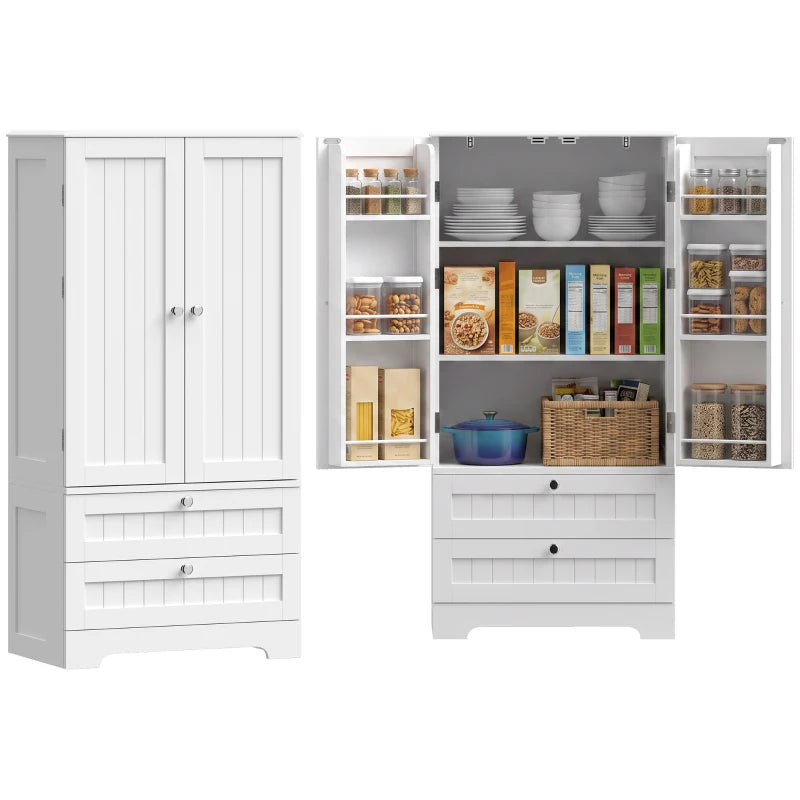 47.2-Inch Farmhouse Kitchen Pantry Cabinet with 6 Door Racks and 2 Drawers – White