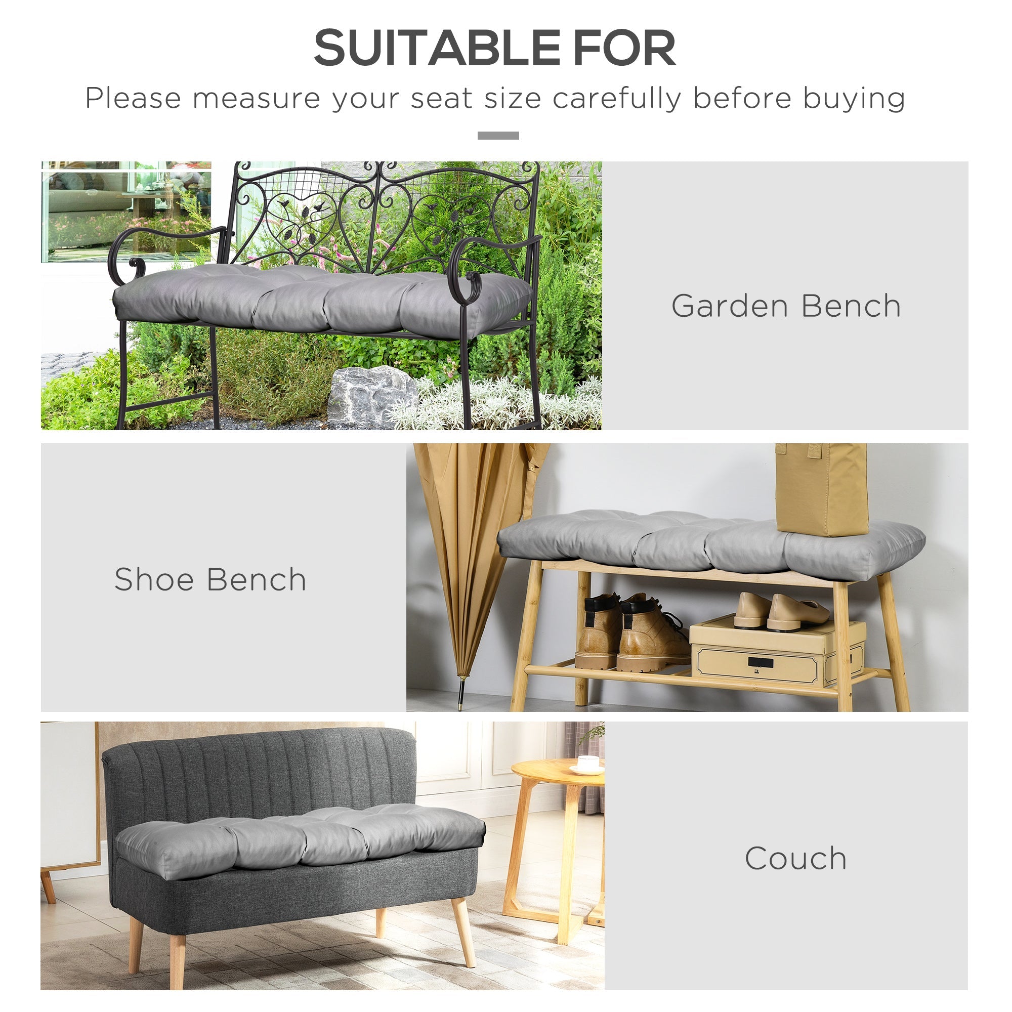 Outsunny Cozy Comfort: 2-Piece Patio Bench Cushion Set, Replacement Outdoor Loveseat Seat Pad, Gray, 43" x 19" x 3" 