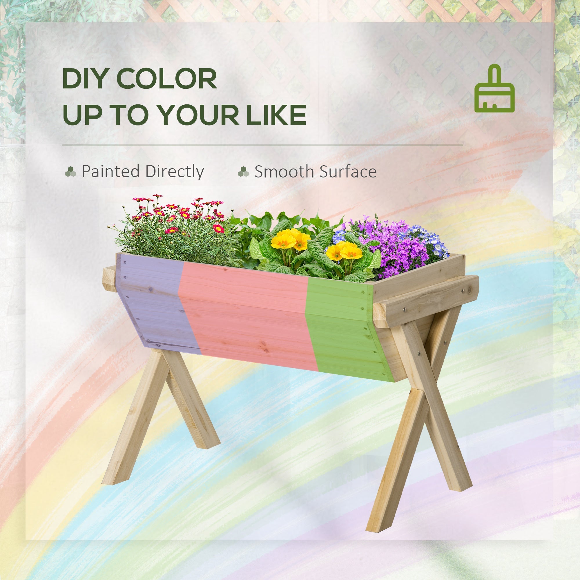 Outsunny Raised Garden Bed 32"x19"x24" Wooden Elevated Planter Box Non-woven Fabric Backyard Patio 