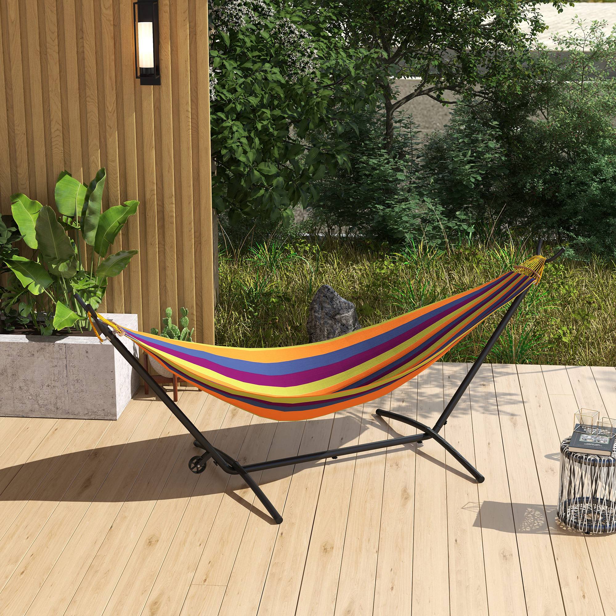 Outsunny 9.5ft Hammock Stand Only Adjustable for String Brazilian Flat-style Hammocks Black 