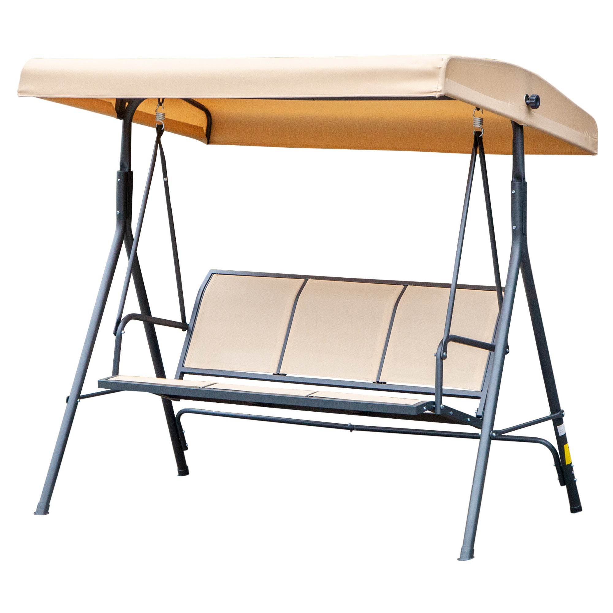 Outsunny 3-Seater Swing Chair Covered Garden Hammock A-Frame Outdoor Porch Glider Sling Seat with Adjustable Canopy Cover, Beige 