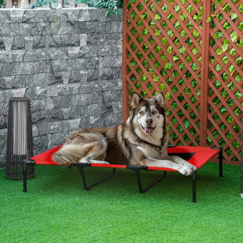 Elevated Dog Bed, Raised Dog Cot for XL Sized Dogs, Indoor & Outdoor, 48" x 36" x 9", Red