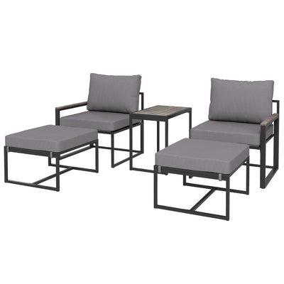 Outsunny 5 Pieces Outdoor Patio Furniture Set with Ottomans, Cushions, Small Patio Sofa Set for Garden, Backyard, Poolside, Grey 