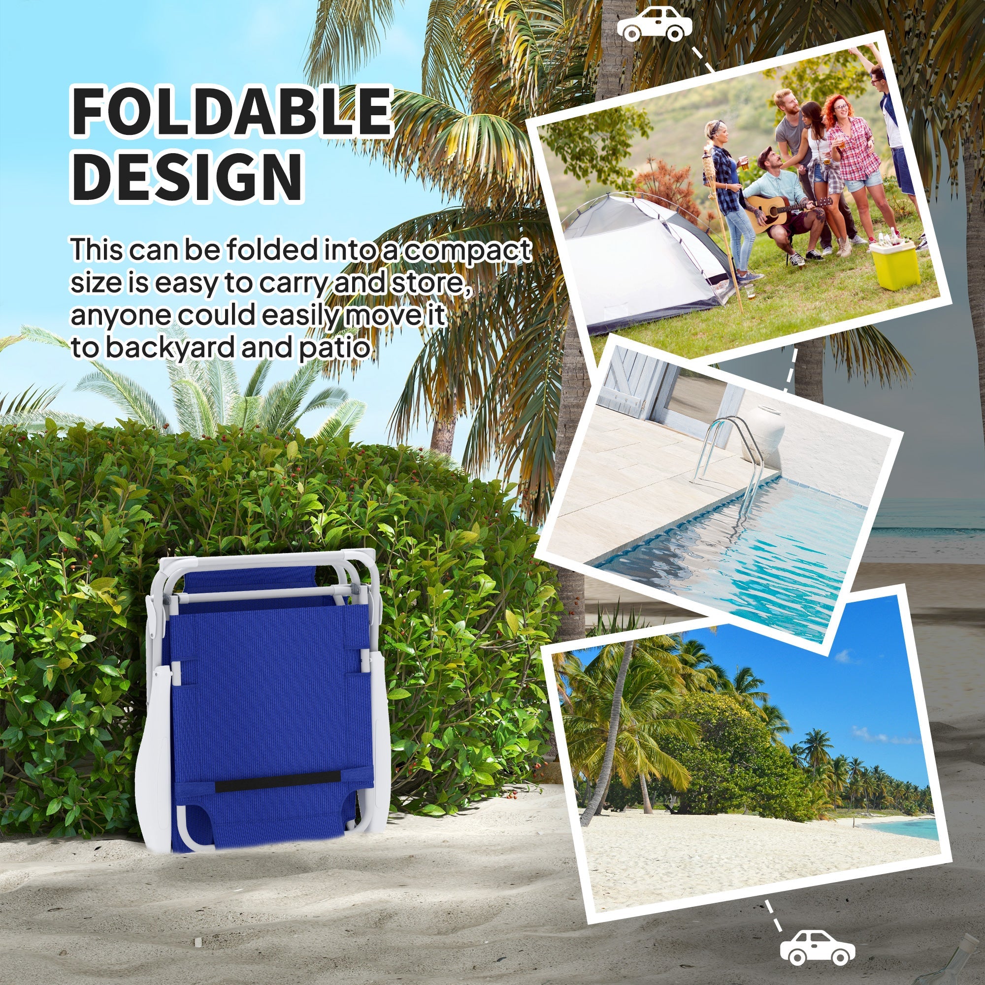 Outsunny Outdoor Sun Lounger, Folding Chaise Lounge with 4-level Adjustable Backrest, Blue 