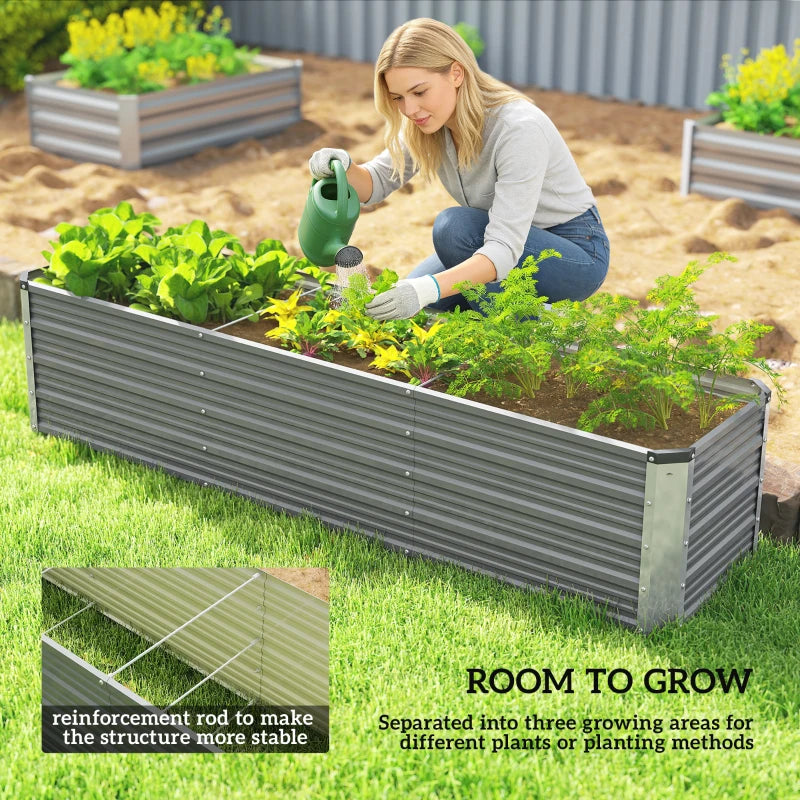 6' x 1.5' x 1.3' Galvanized Raised Garden Bed, Elevated Large Metal Planter Box w/ Install Gloves, Light Grey