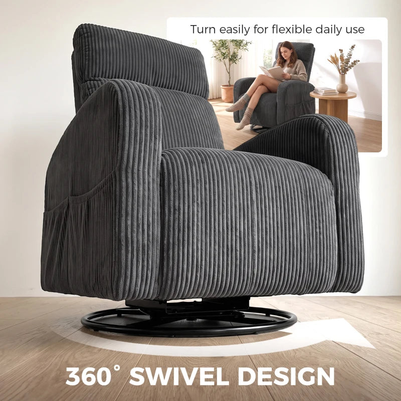 360° Swivel Accent Chair, Modern Armchair with Thick Cushion & Corduroy Upholstery – Dark Grey