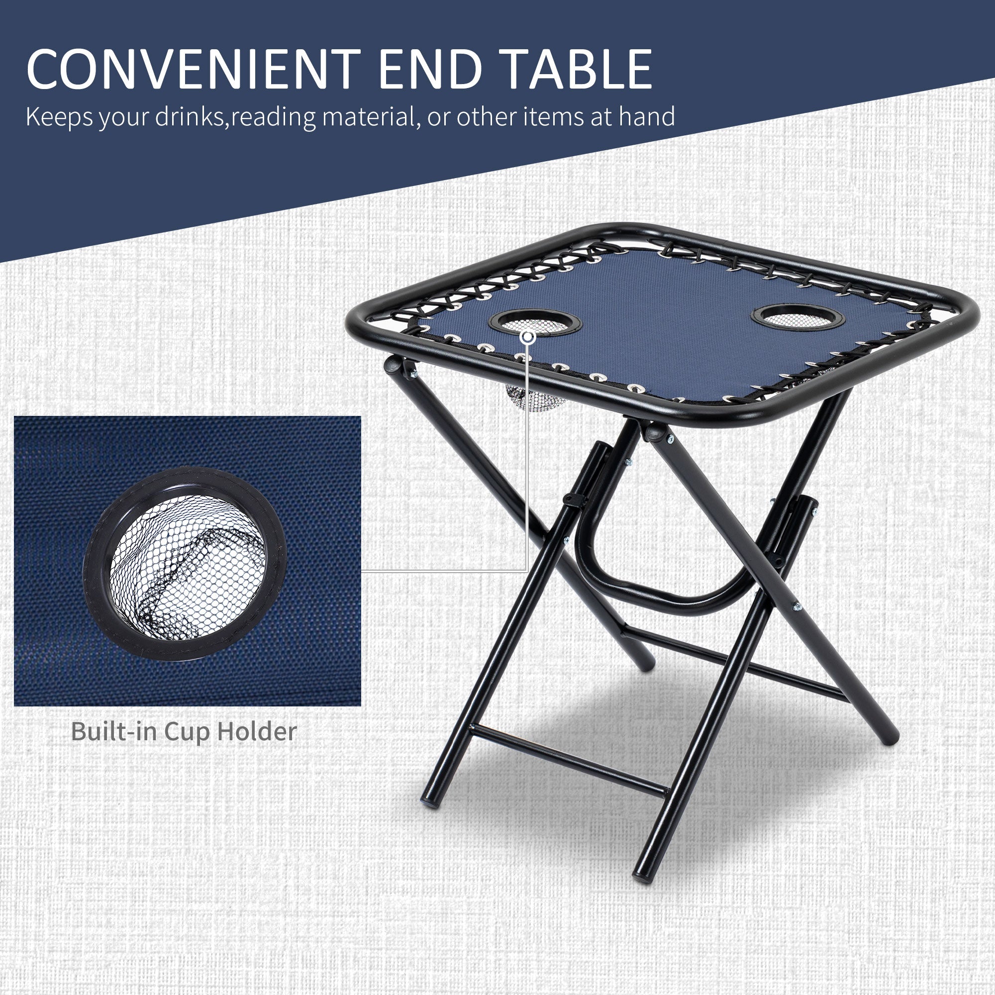 Outsunny Zero Gravity Chair Set of 2 Patio Chair with Side Table Cupholders and Pillows for Pool, Backyard, Lawn, Beach, Blue 