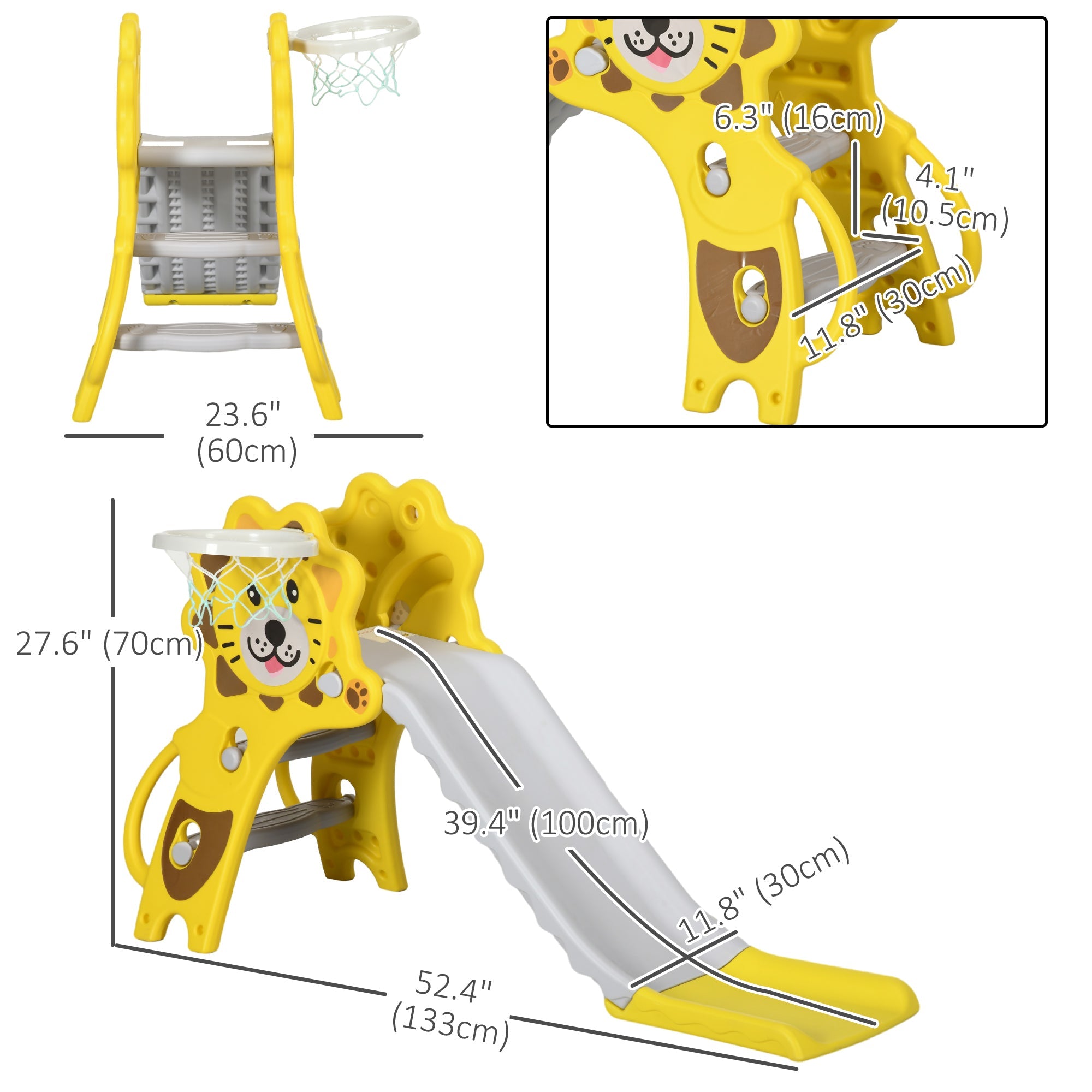Qaba 2-in-1 Toddler Slide and Basketball Hoop Playset for Kids 18-36 Months Indoor Activity Yellow 