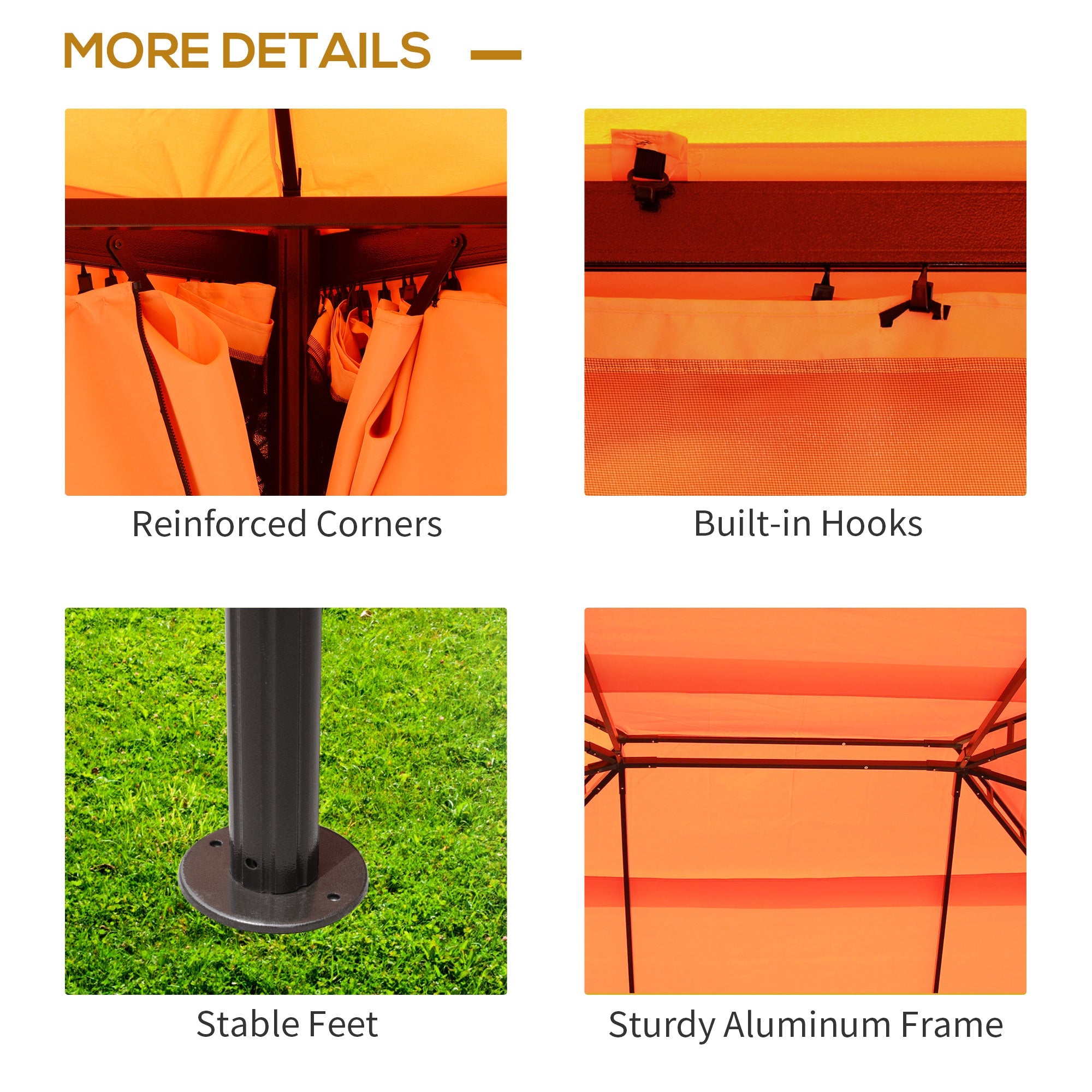 Outsunny 10'x13' Aluminum Frame Gazebo Canopy Garden Shelter Orange with Netting and Curtains 