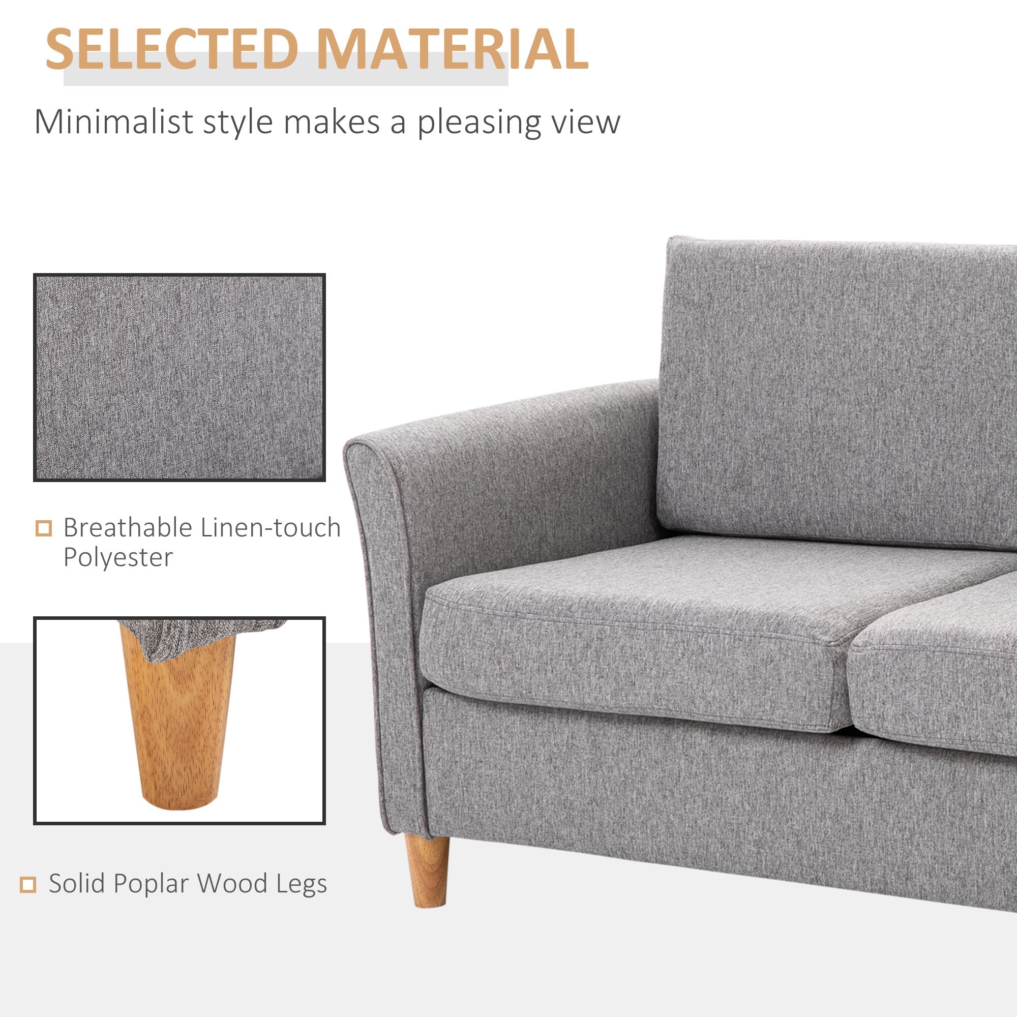 HOMCOM 55" Upholstered Loveseat Sofa: With Armrest, Sturdy Wood Legs for Living Room Furniture 