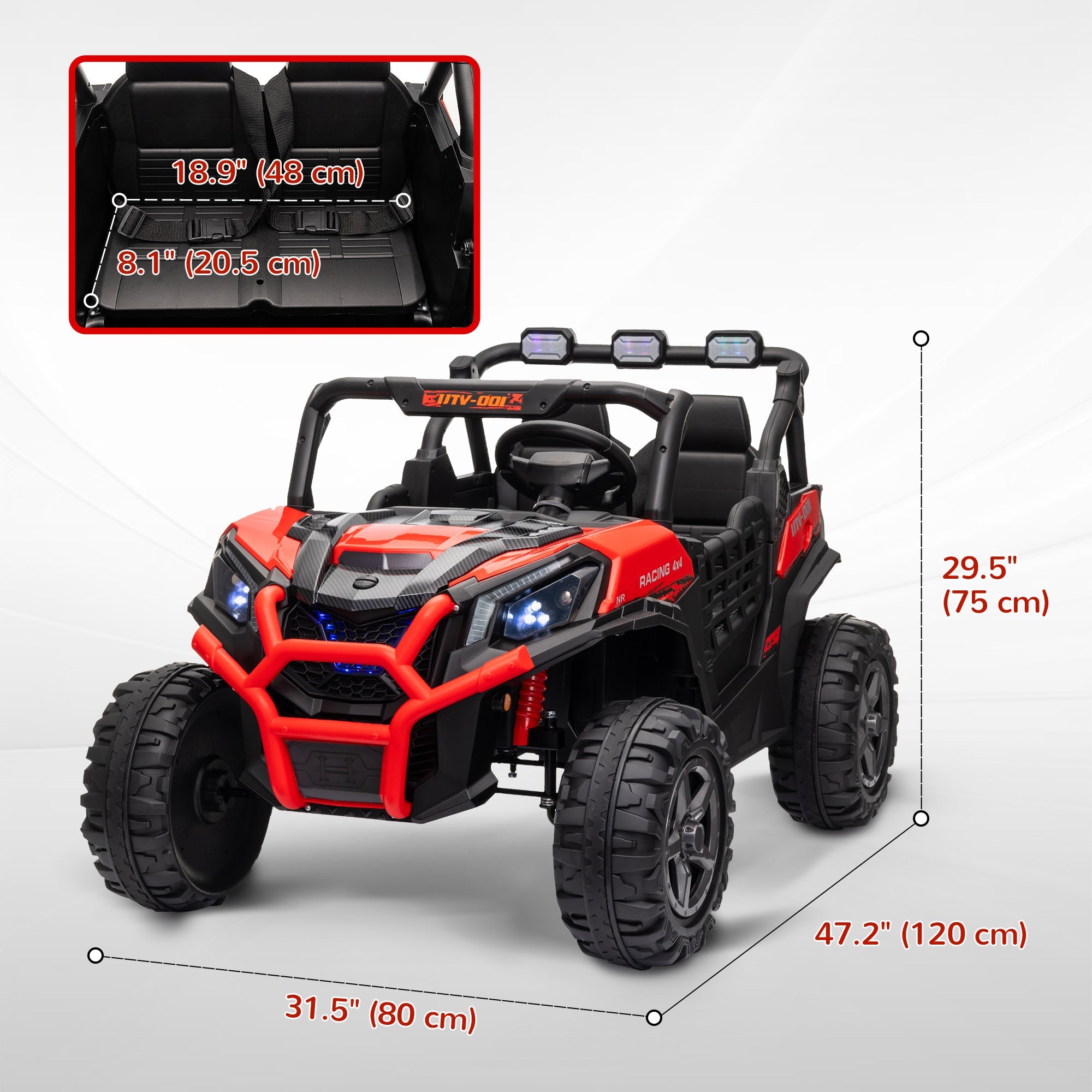Qaba 2 Seater 24V Electric Car for Kids w/ Remote Control, 3 Speed, LED Lights, Music, Horn, Spring Suspension, Red 
