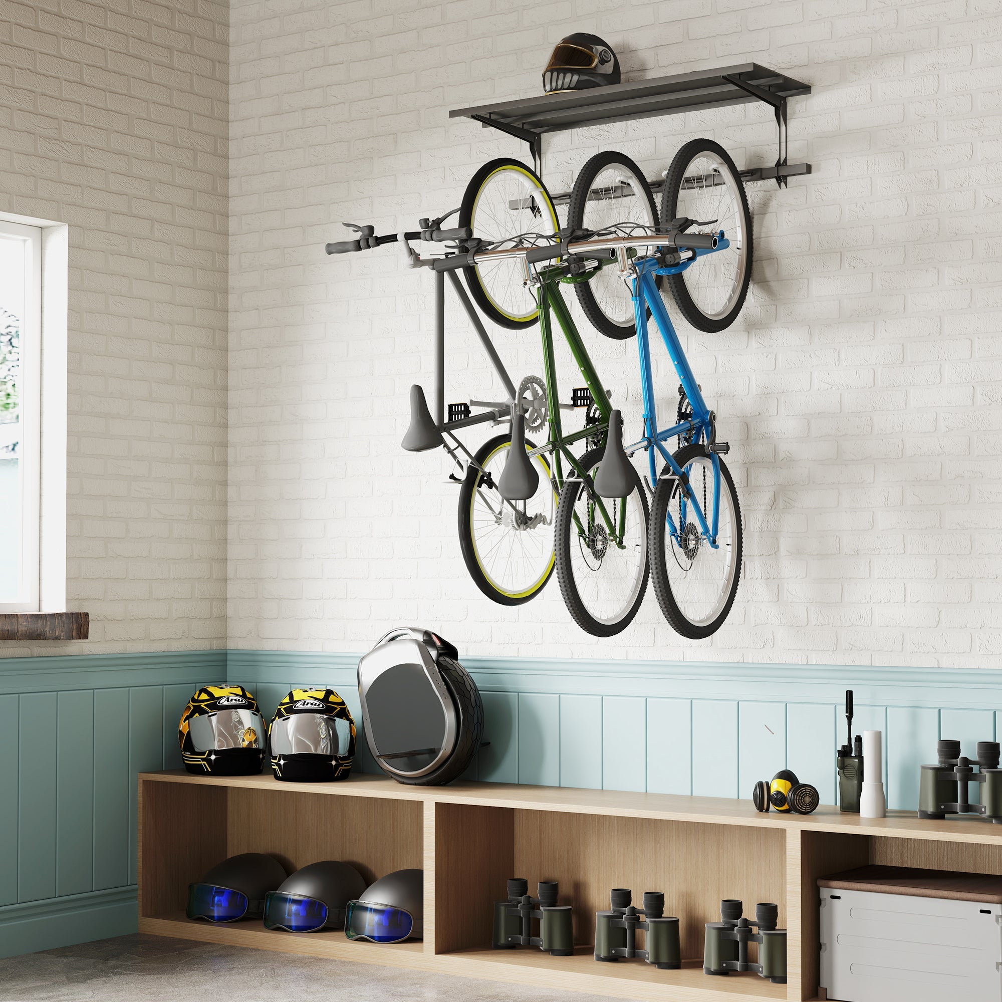 Soozier Bike Storage Rack for 5 Bikes, Freestanding Bicycle Stand with Basket and 5 Hooks for Indoor & Outdoor Use, Black 