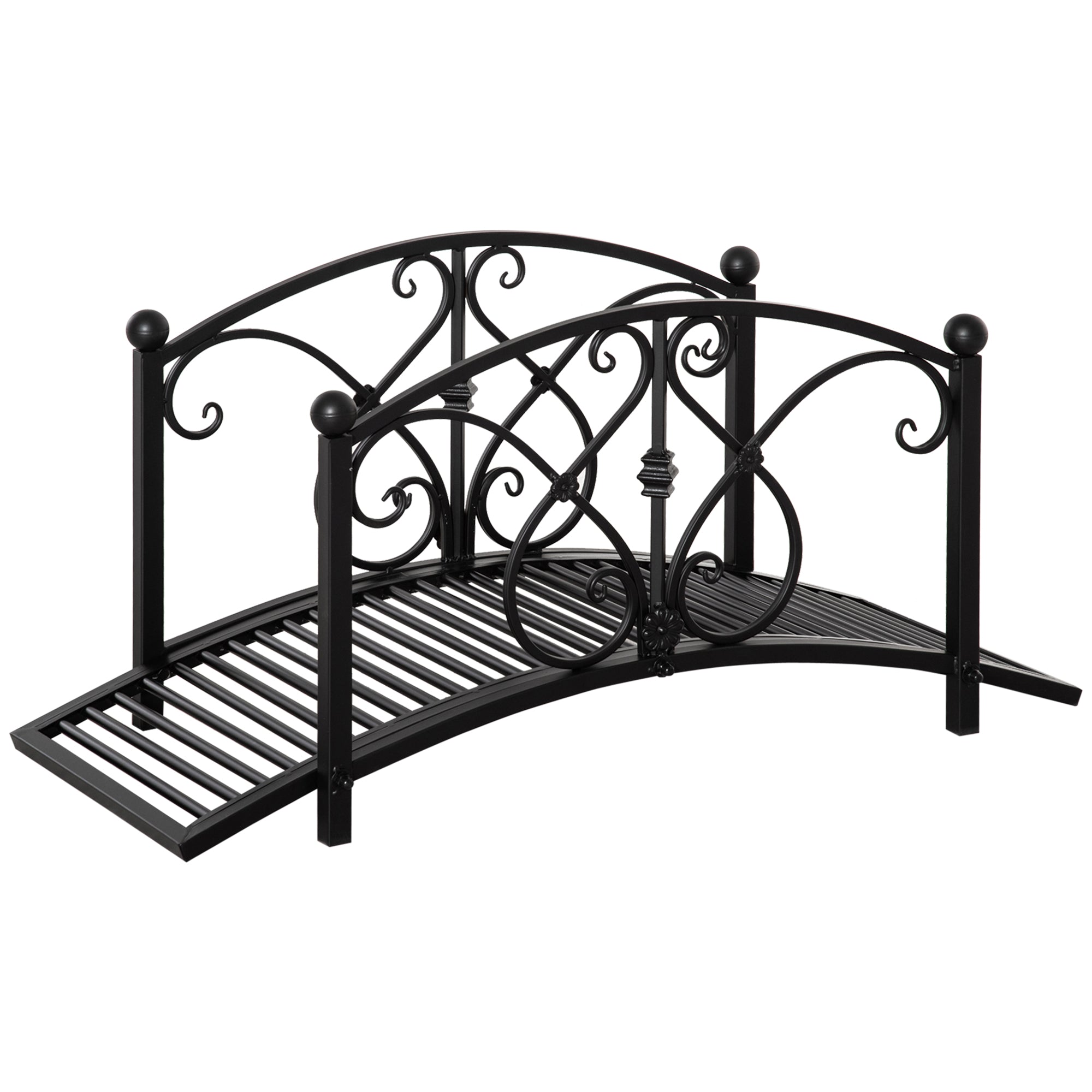 Outsunny Garden Bridge 3.3FT, Decorative Classic Backyard Pond Bridge with Safety Railings Black 