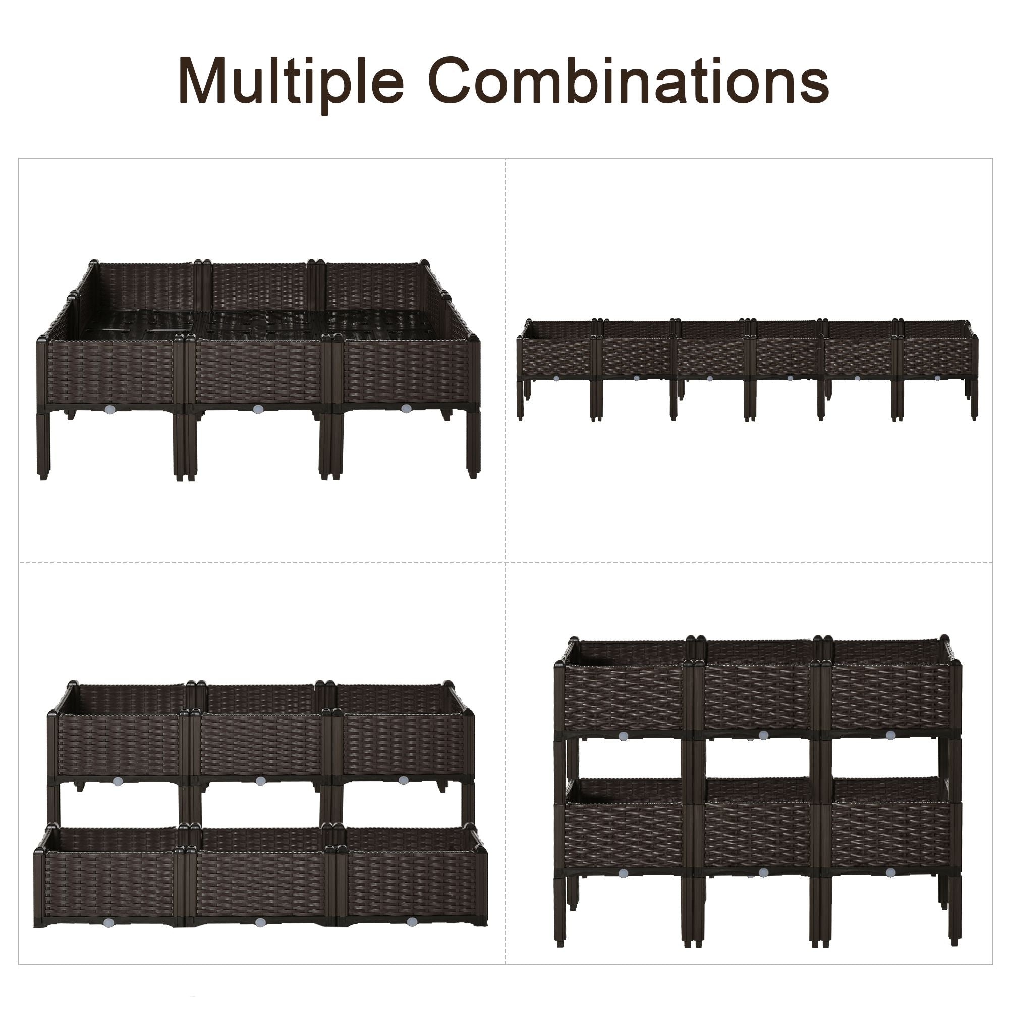 Outsunny 6-piece Raised Garden Bed PP Stackable Flower Vegetable Herb Grow Box Plant Stand 