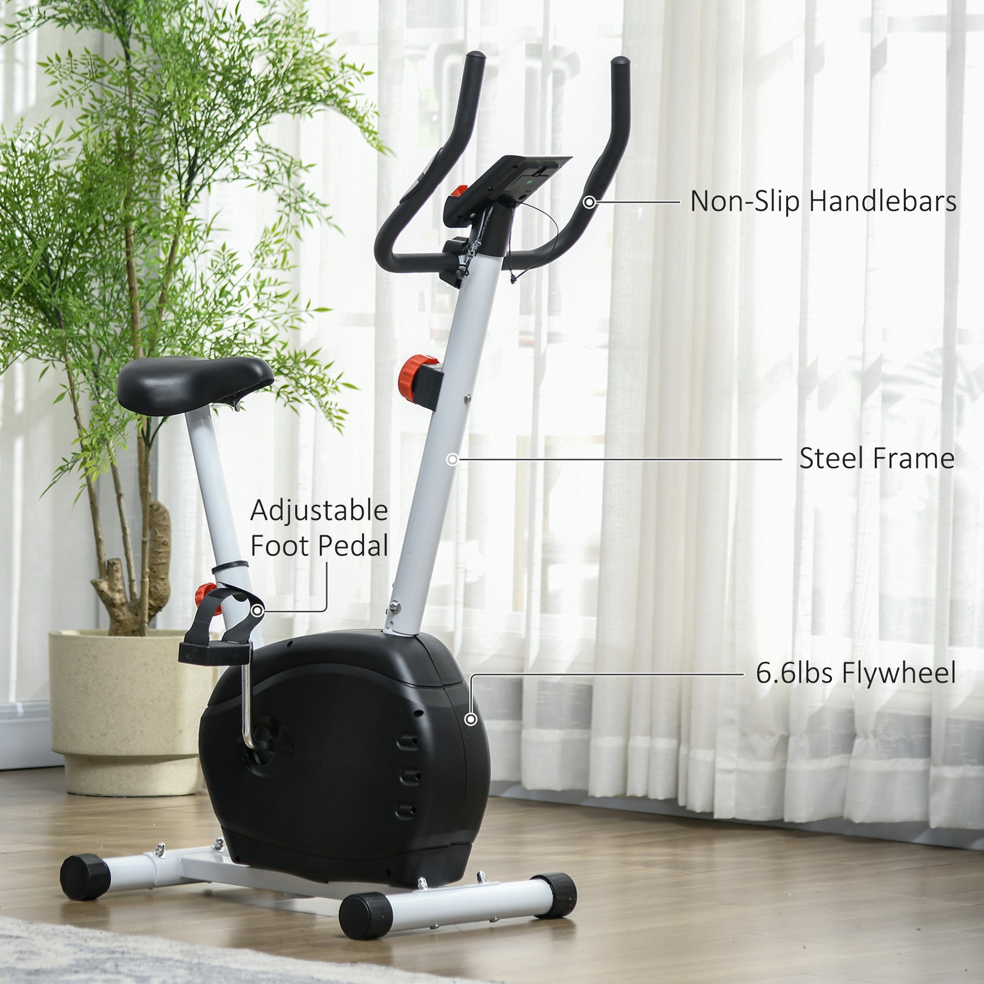 Soozier Quiet Exercise Bike Stationary Bike with 8-Level Magnetic Resistance, Heart-Rate Sensor 