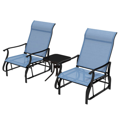 Outsunny 3PCs Gliding Rocking Chair & Bistro Tea Table Set, Light Blue 