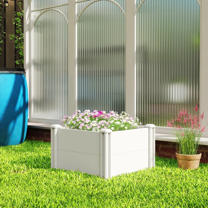 Vinyl Raised Garden Bed Kit, 2 x 2 x 1ft Modular Elevated Garden Box with Slotting Legs and Open Bottom, White