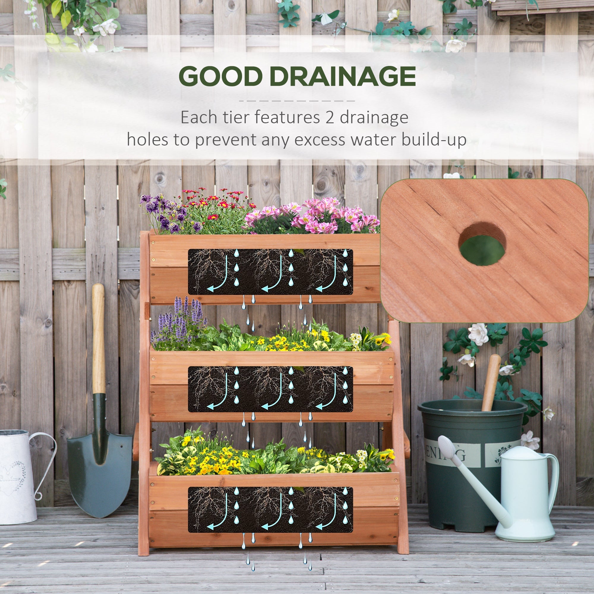 Outsunny 3 Tier Wooden Elevated Garden Bed 26"x30"x30" - Perfect for Growing Flowers, Vegetables, Herbs, Sturdy Design, Brown 