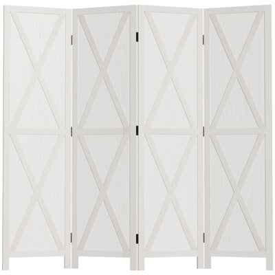 HOMCOM 4-Panel Wall Partition Farmhouse Room Divider: Foldable Design Wooden Frame 5.6FT, White 