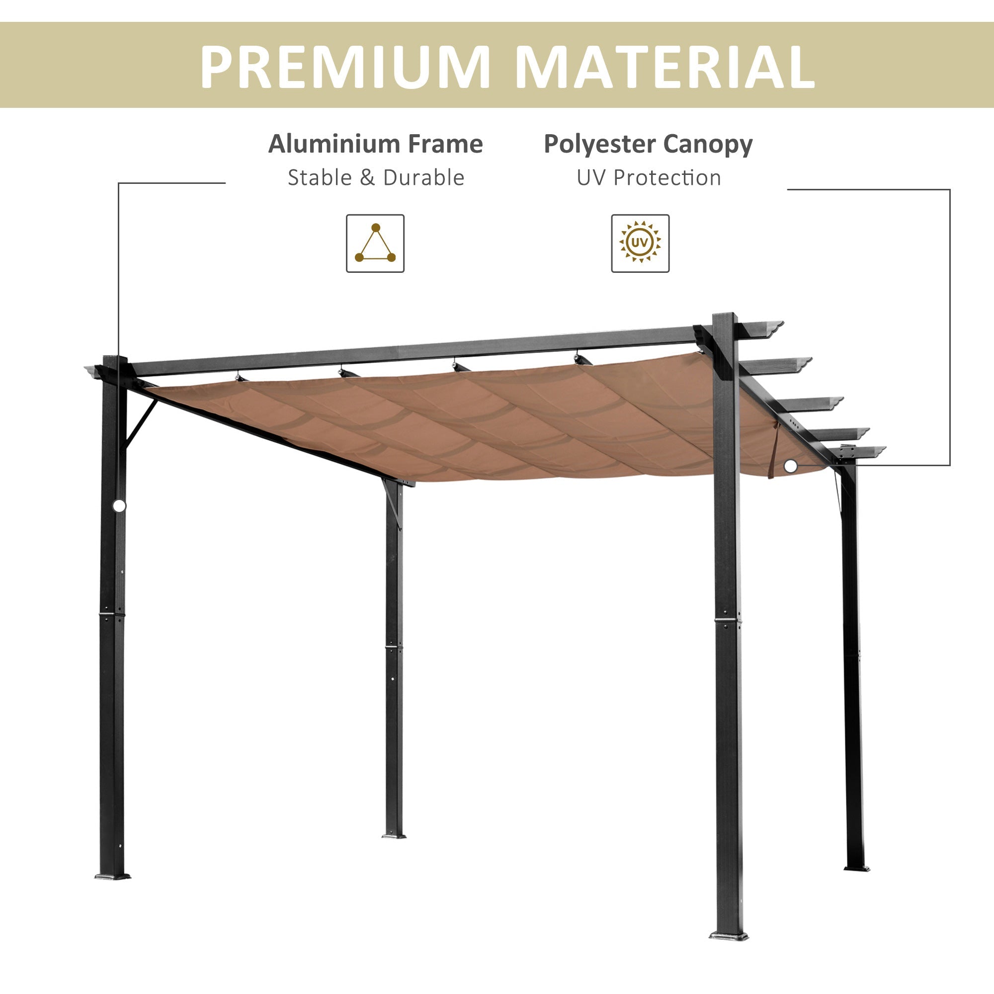 Outsunny 10'x13' Aluminium Pergola Gazebo Outdoor Canopy Sunshade Square Garden Shelter Trellis Grey 