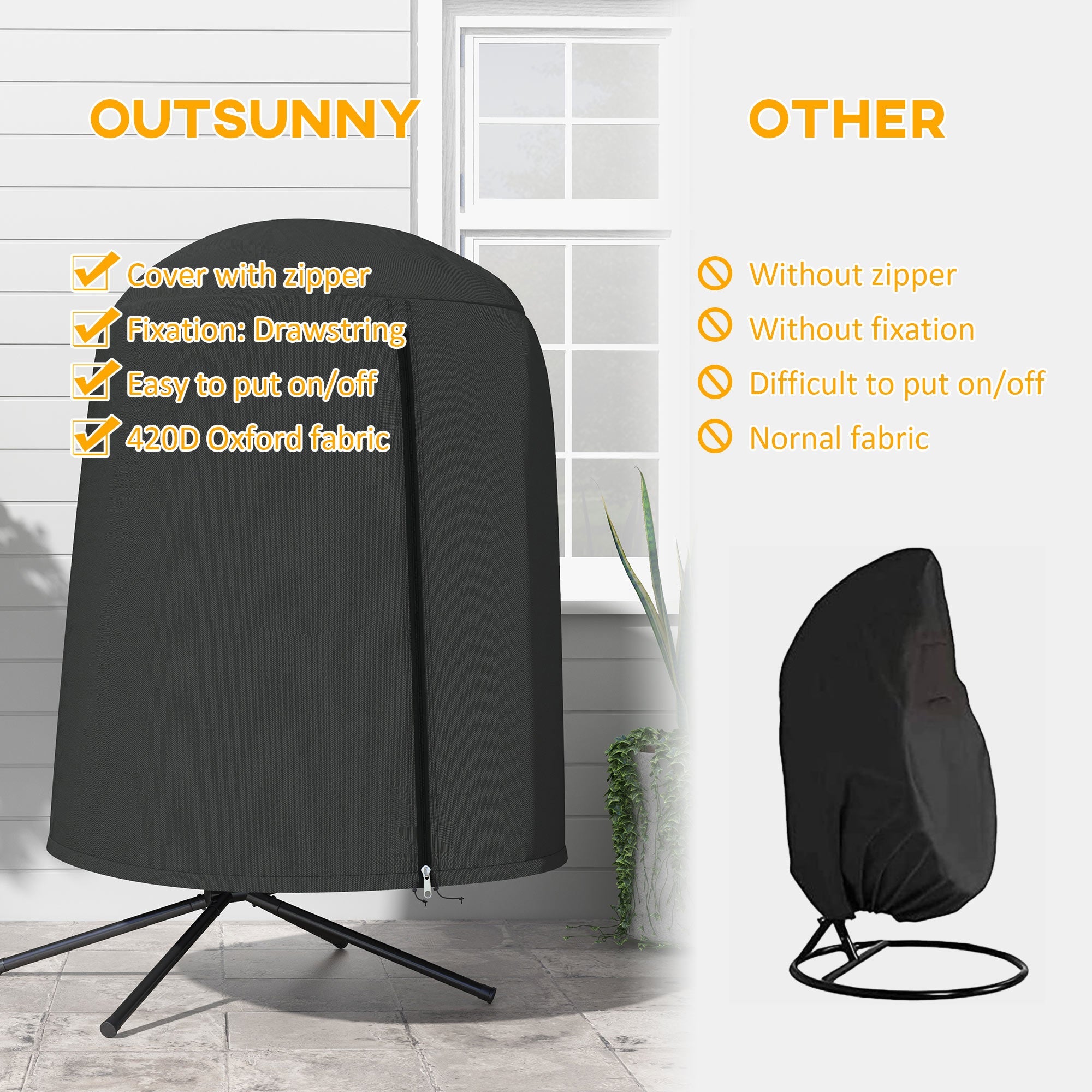 Outsunny Egg Chair Cover Waterproof 420D Oxford Fabric Anti-Dust UV Protection Furniture Protector for Stand Black 