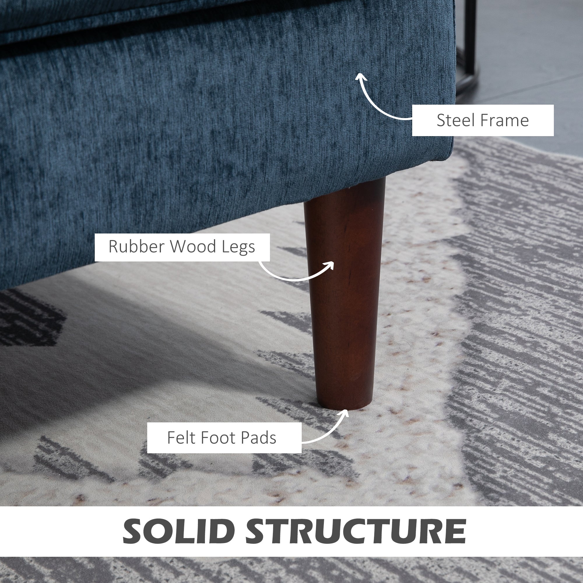 HOMCOM Modern Corner Couch with Right Chaise Lounge, Tufted 3-Seater Sofa with Wooden Legs for Living Room, Bedroom, Navy Blue 