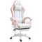 Computer Gaming Chair, PU Leather Office Desk Chair with Footrest, Swivel Wheels, 135° Reclining Back, White