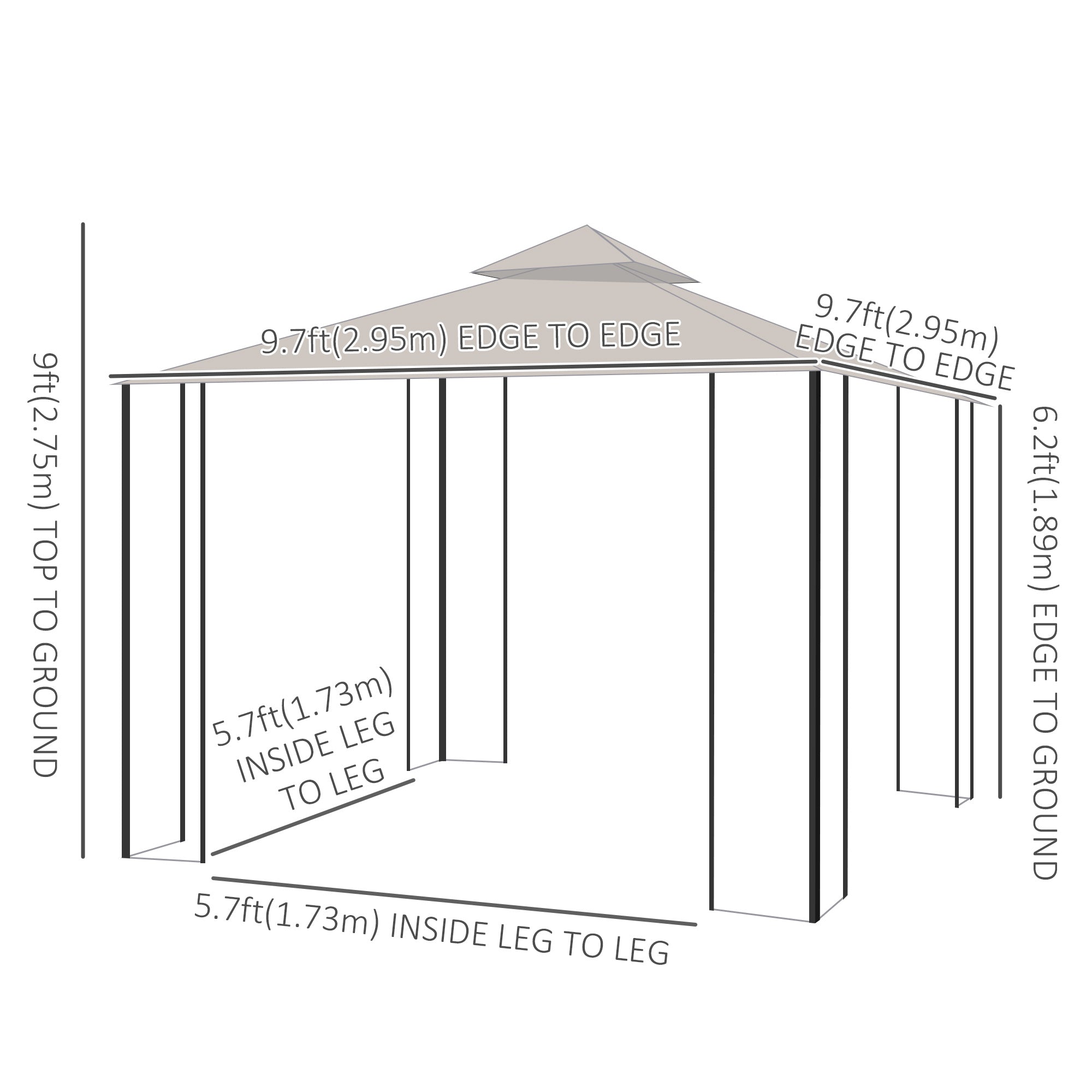 Outsunny 10'x10' Soft-top Steel Patio Gazebo Canopy for with Double-tier Top, Mosquito Netting, Beige 