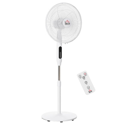 HOMCOM Standing Floor Fan with Remote Tall Pedestal Cooling Fan for Home Bedroom White 