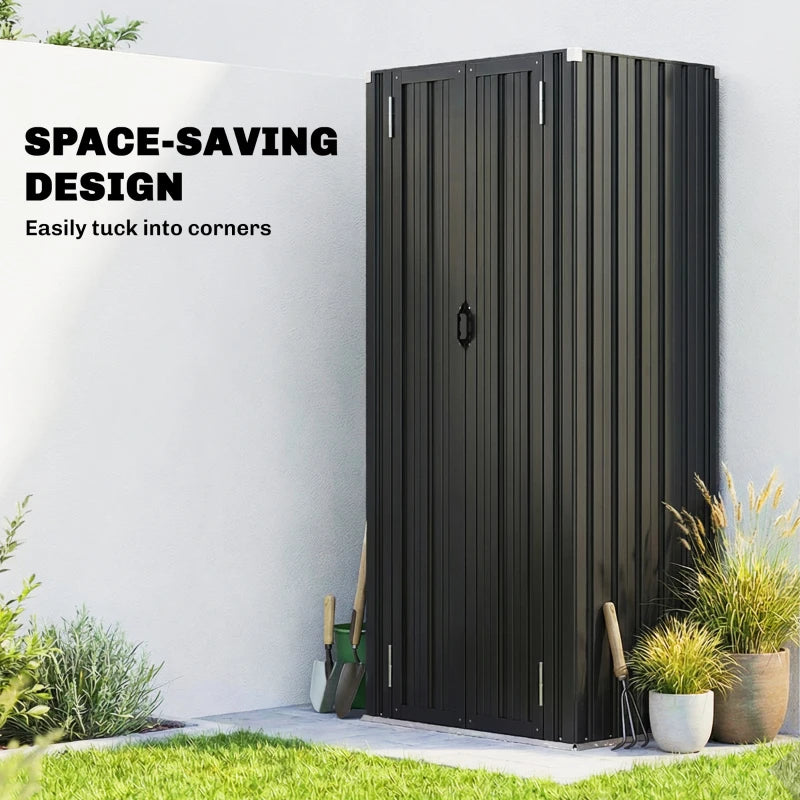 Outdoor Storage Shed with Adjustable Shelves Metal Garden Shed with Double Doors for Patio Balcony Garage