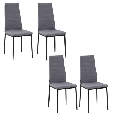 HOMCOM Set of 4 Dining Chairs High Back Linen Metal Legs Modern Accent Seating Grey 