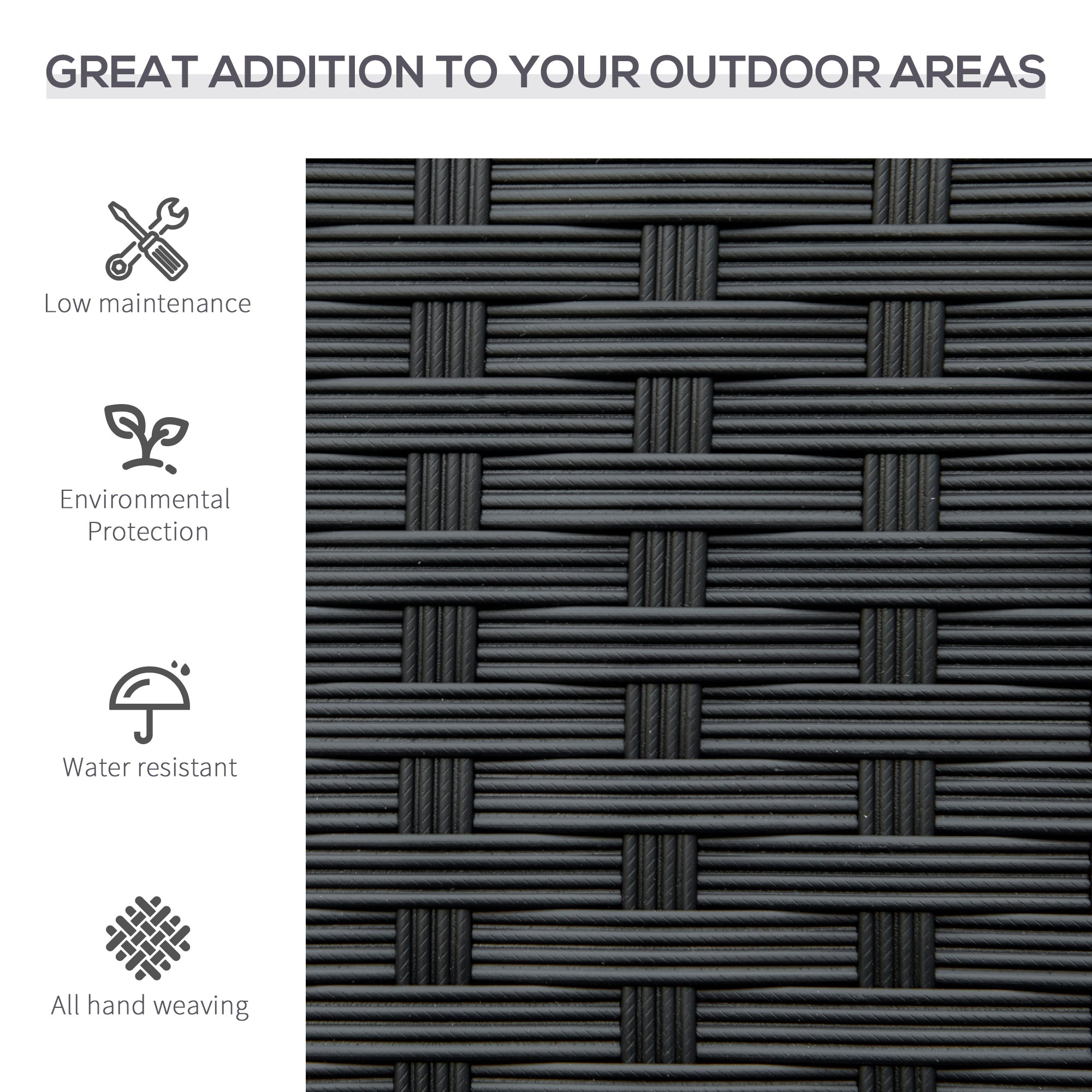 Outsunny Rattan Wicker Loveseat Furniture Hand Woven Portable Black 
