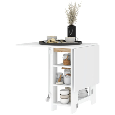 HOMCOM Folding Kitchen Table with Storage Drop Leaf Design Space Saving Small Spaces White Compact Versatile Functional 