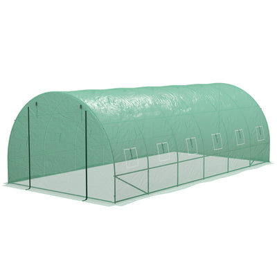 Outsunny 20'x10' Walk-In Greenhouse Sprinkler System Tunnel Wide Roll-Up Door 12 Mesh Windows Green 