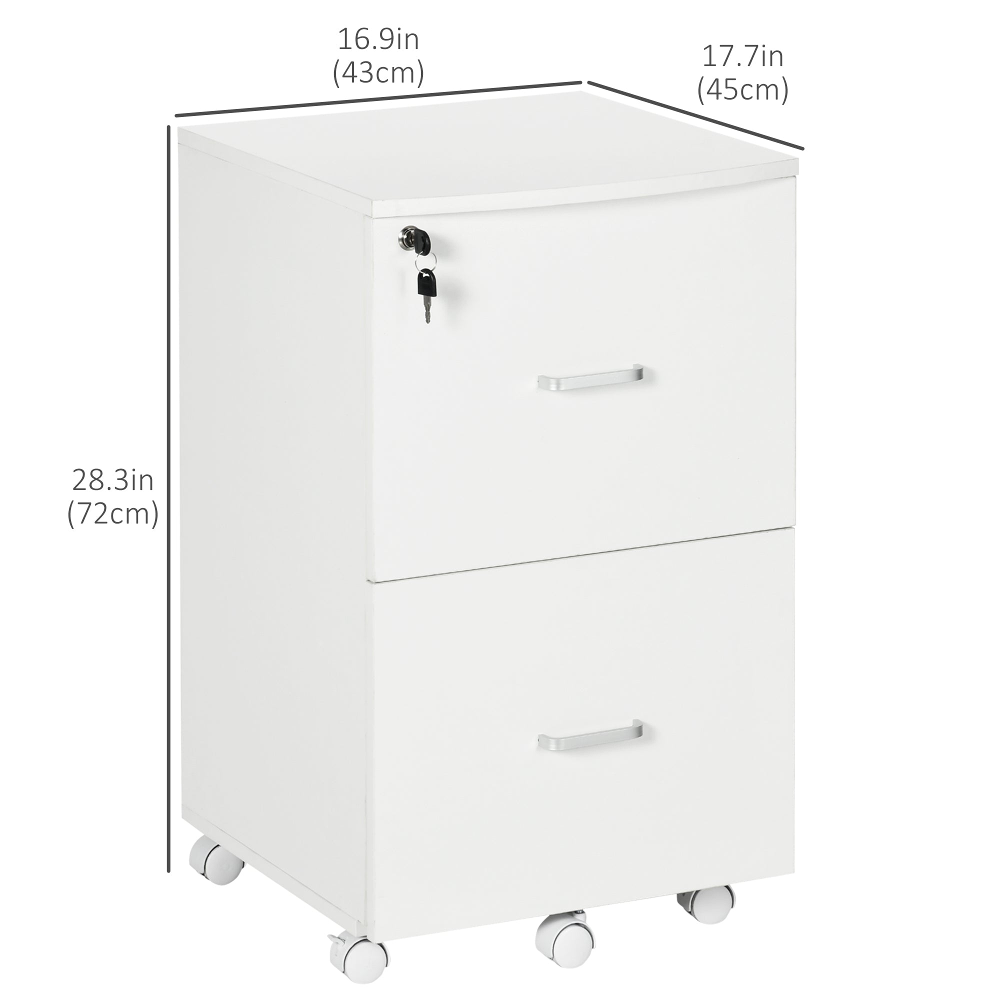 Vinsetto 2 Drawer Wood Mobile File Cabinet with Lock Office Filing Storage Locking Wheels Home Study White 