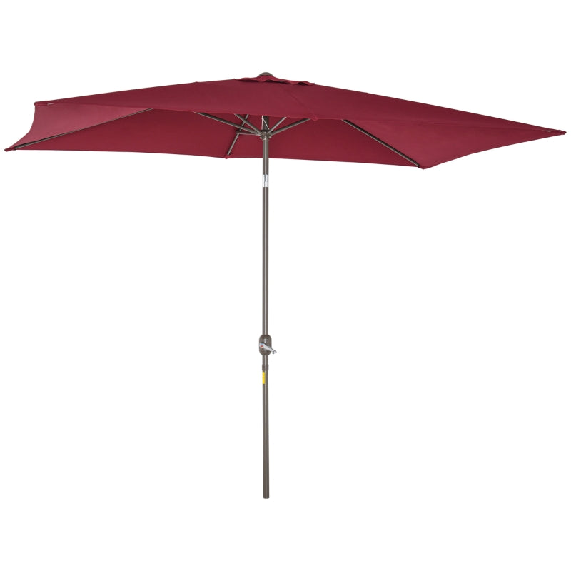 6.5x10ft Patio Umbrella, Rectangle Market Umbrella with Aluminum Frame and Crank Handle, Garden Parasol Outdoor Sunshade Canopy, Wine Red