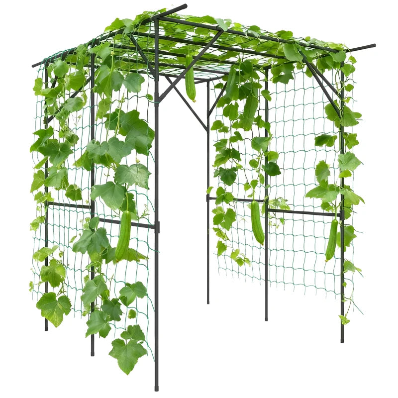 Garden Arch Trellis, 6.4FT Tall Metal Plant Support Trellis Archway with Climbing Net for Climbing Plants