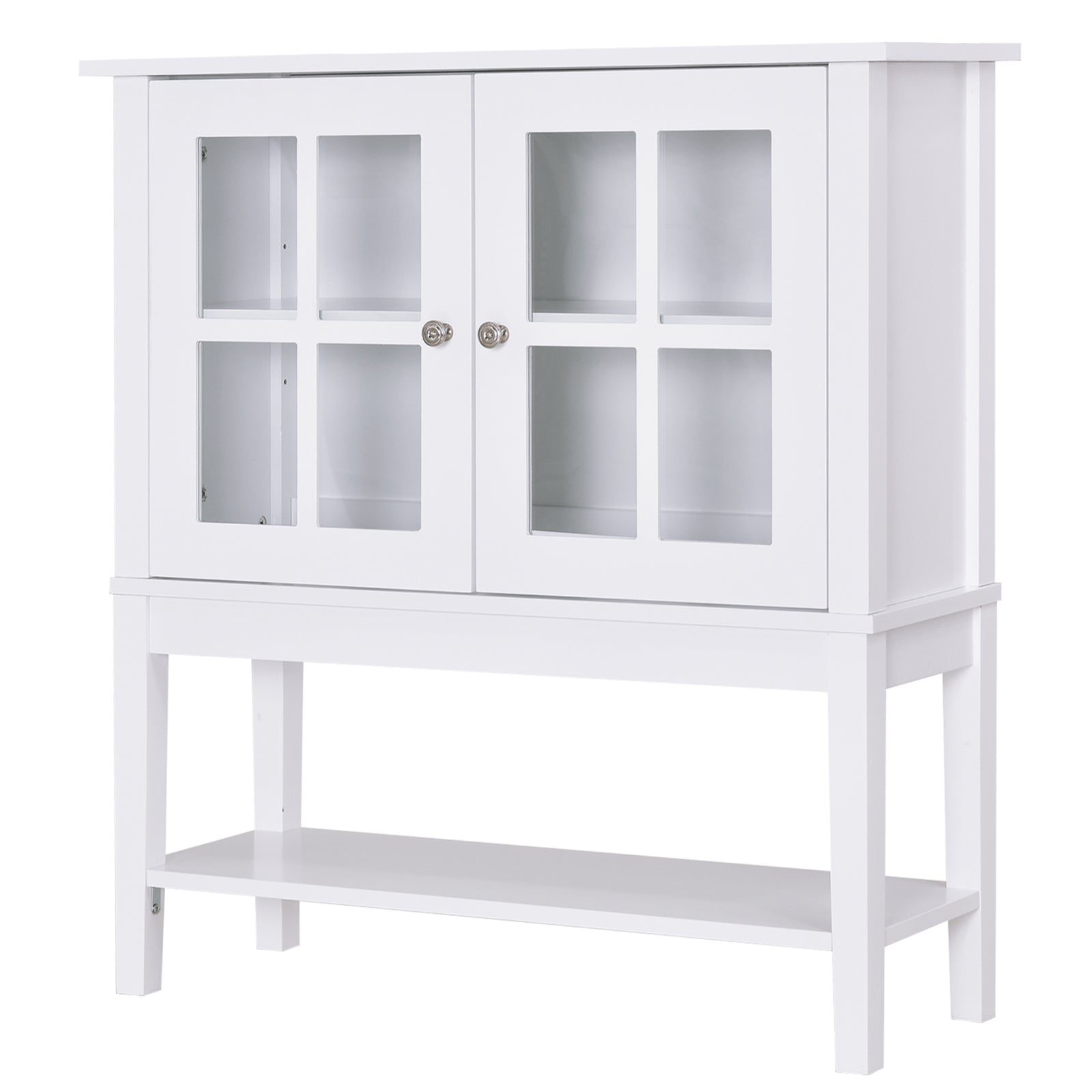 HOMCOM Sideboard Buffet Cabinet with Glass Doors Modern Console Table for Kitchen Dining Room White 