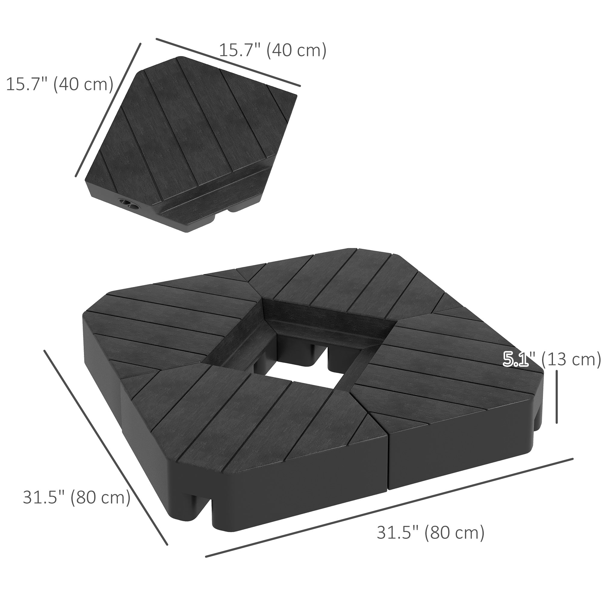 Outsunny Offset Umbrella Base Outdoor Umbrella Weights, 132 lb. Capacity Water or 176 lb. Capacity Sand, Black 