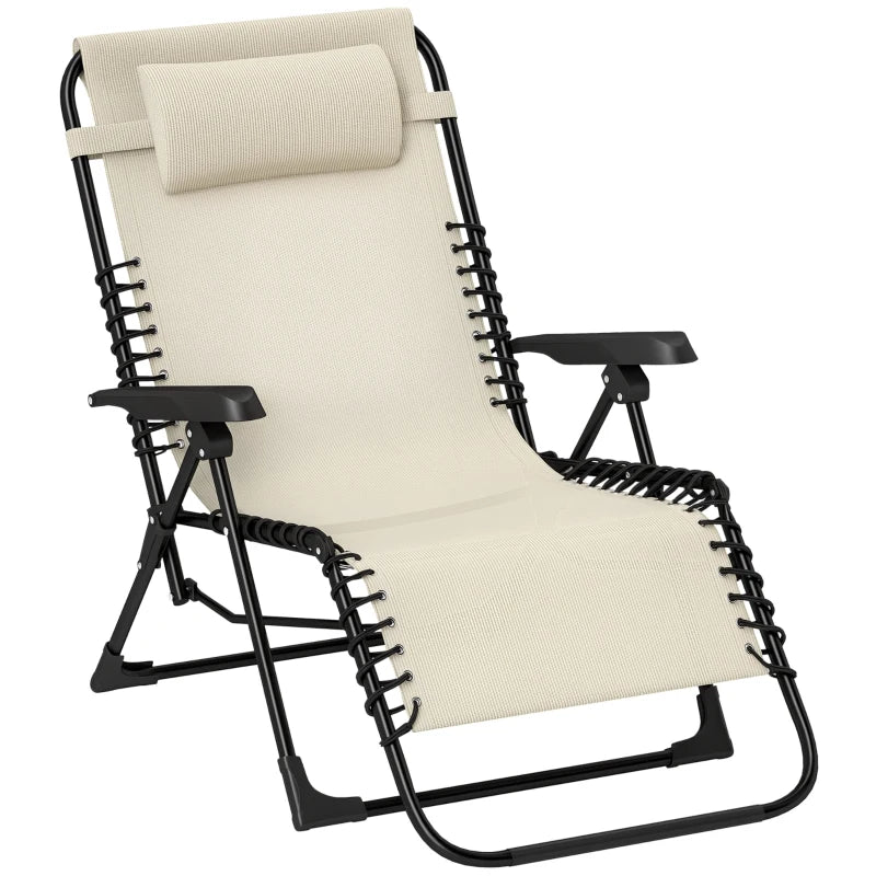 Folding Zero Gravity Chair, 5-Position Adjustable Outdoor Lounge Chair Recliner with Headrest, Beige