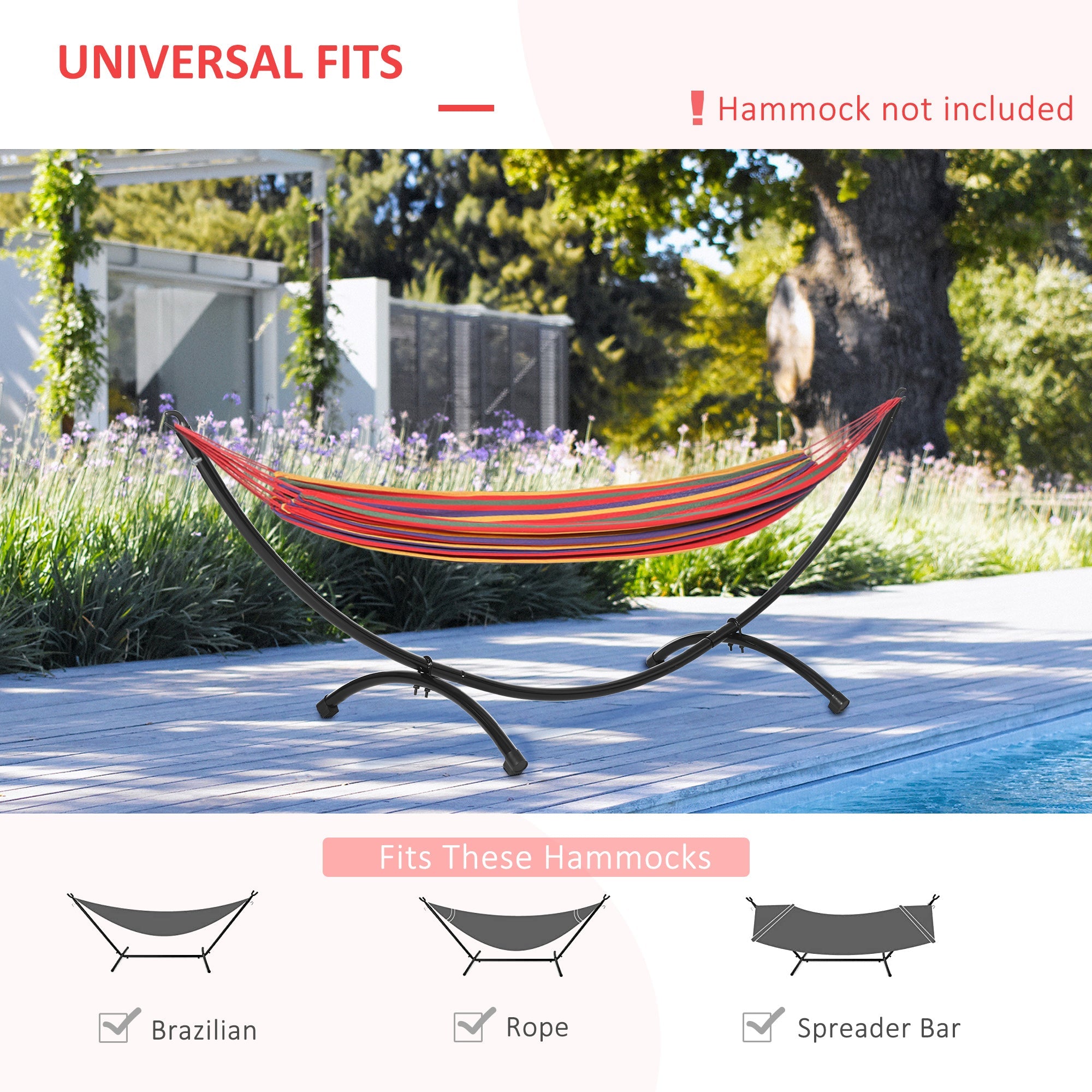 Outsunny 10ft Hammock Stand Steel Frame for Garden Camping Picnic Outdoor Patio Durable Black 