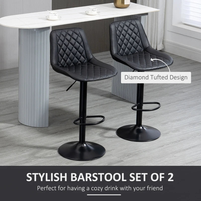 Bar Stools Set of 2, Swivel Counter Height Barstools with Back, Footrest, Adjustable Height, Black