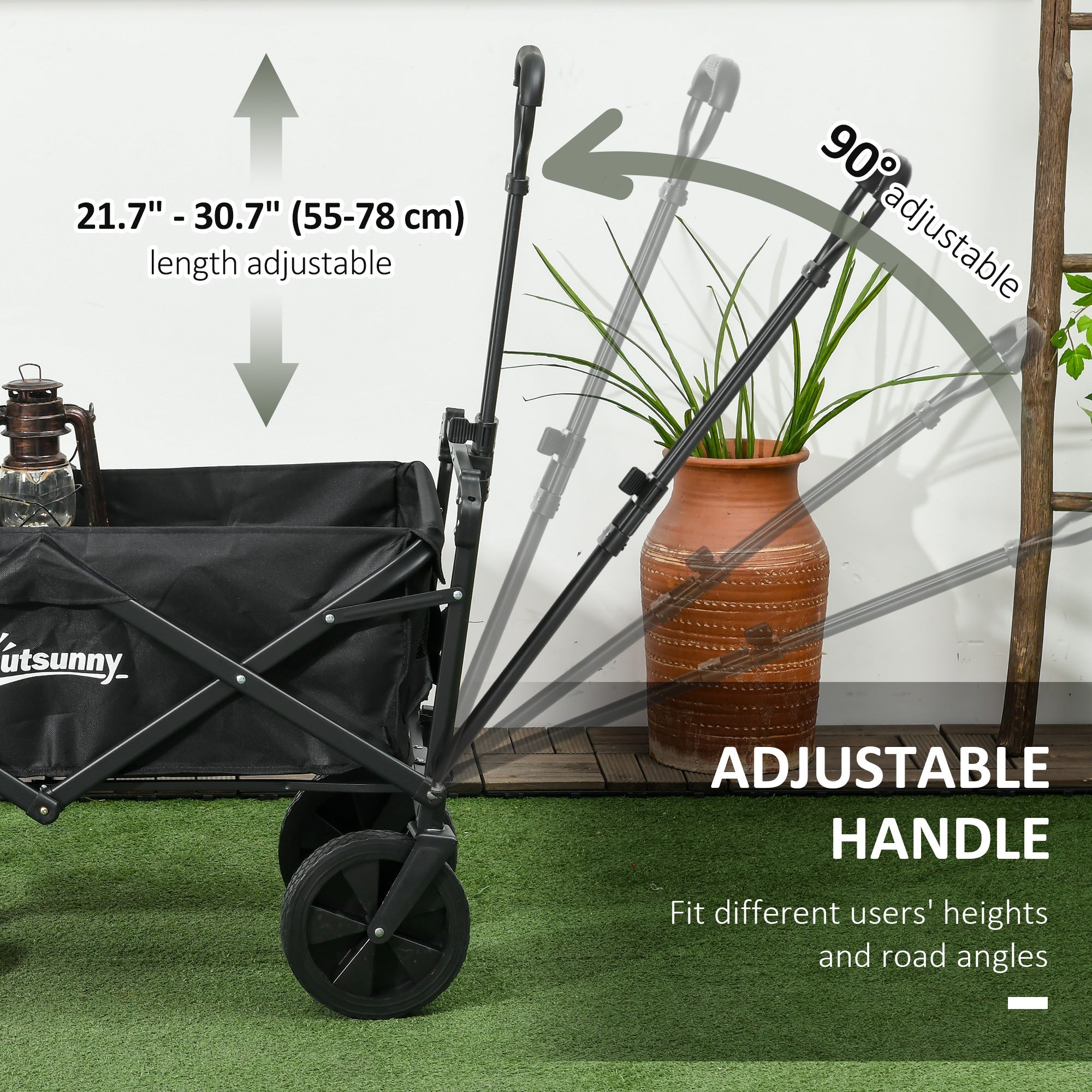 Outsunny Steel Frame Folding Garden Cart, Collapsible Wagon Cart with Removable Canopy, Telescopic Handle and Carrying Bag 