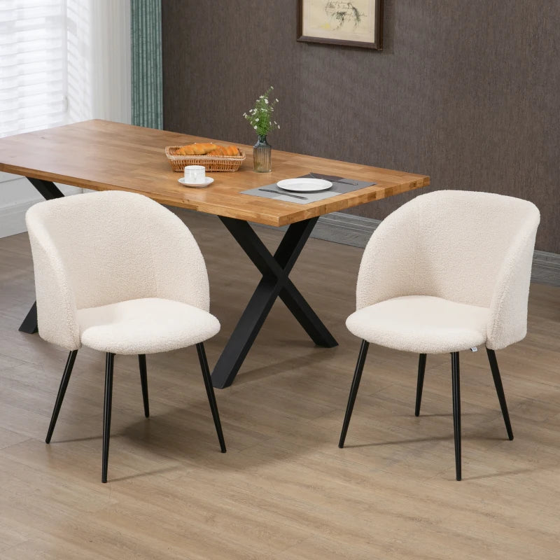 Dining Chairs Set of 2, Sherpa Fleece Upholstered Kitchen Chairs with Backrest and Steel Legs, Cream White