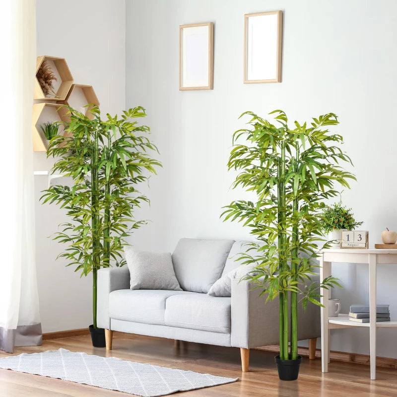 Set of 2 6 FT Artificial Tree Bamboo Tree Fake Plants in Pot for Home Office Living Room Decor, Green