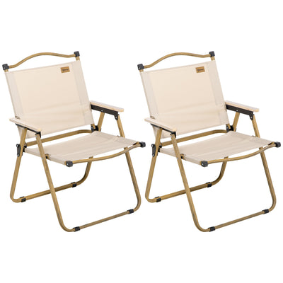 Outsunny Set of 2 Camping Chair, Lightweight Folding Chair, Portable Armchairs, Excellent for Festivals, Fishing, Khaki 