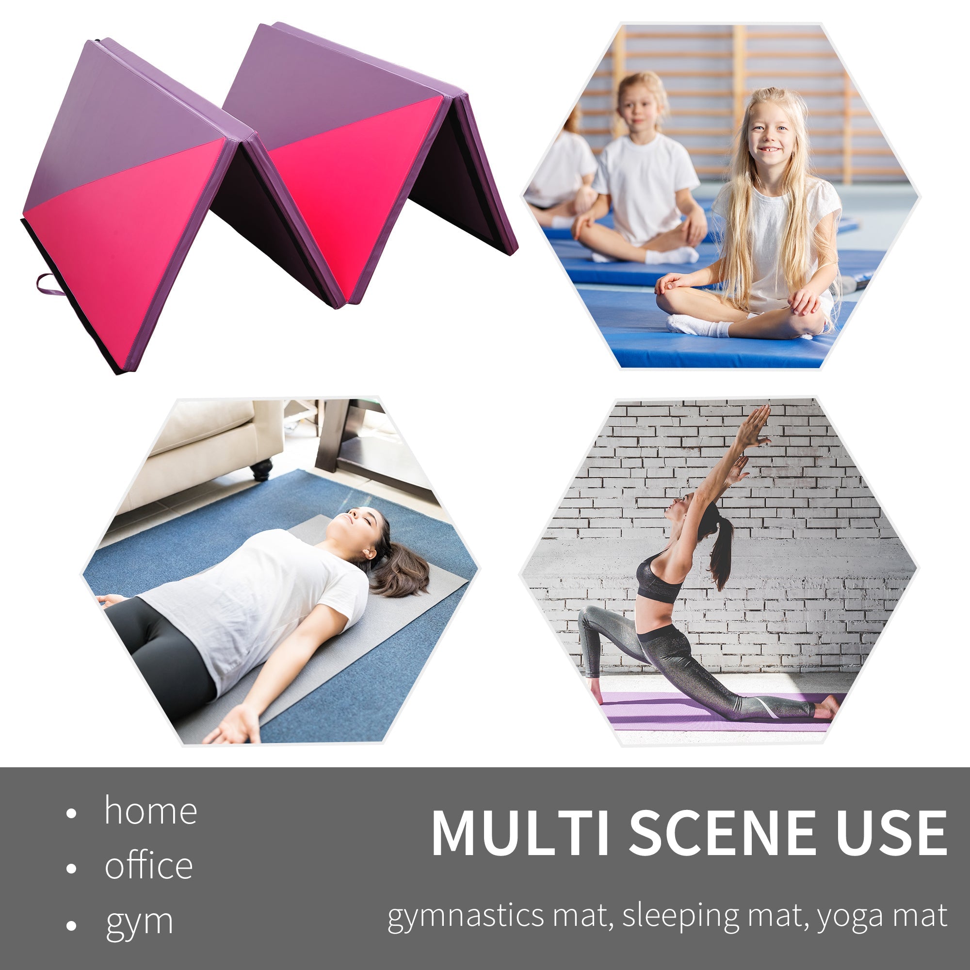 Soozier 4'x10'x2'' Folding Gymnastics Tumbling Mat, Exercise Mat  with Carrying Handles for Yoga, MMA, Martial Arts, Stretching 