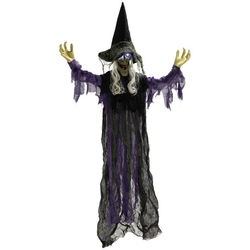 Outsunny Life-Size Animated Hanging Witch – Glowing LED Eyes, Battery Operated Halloween Decoration 